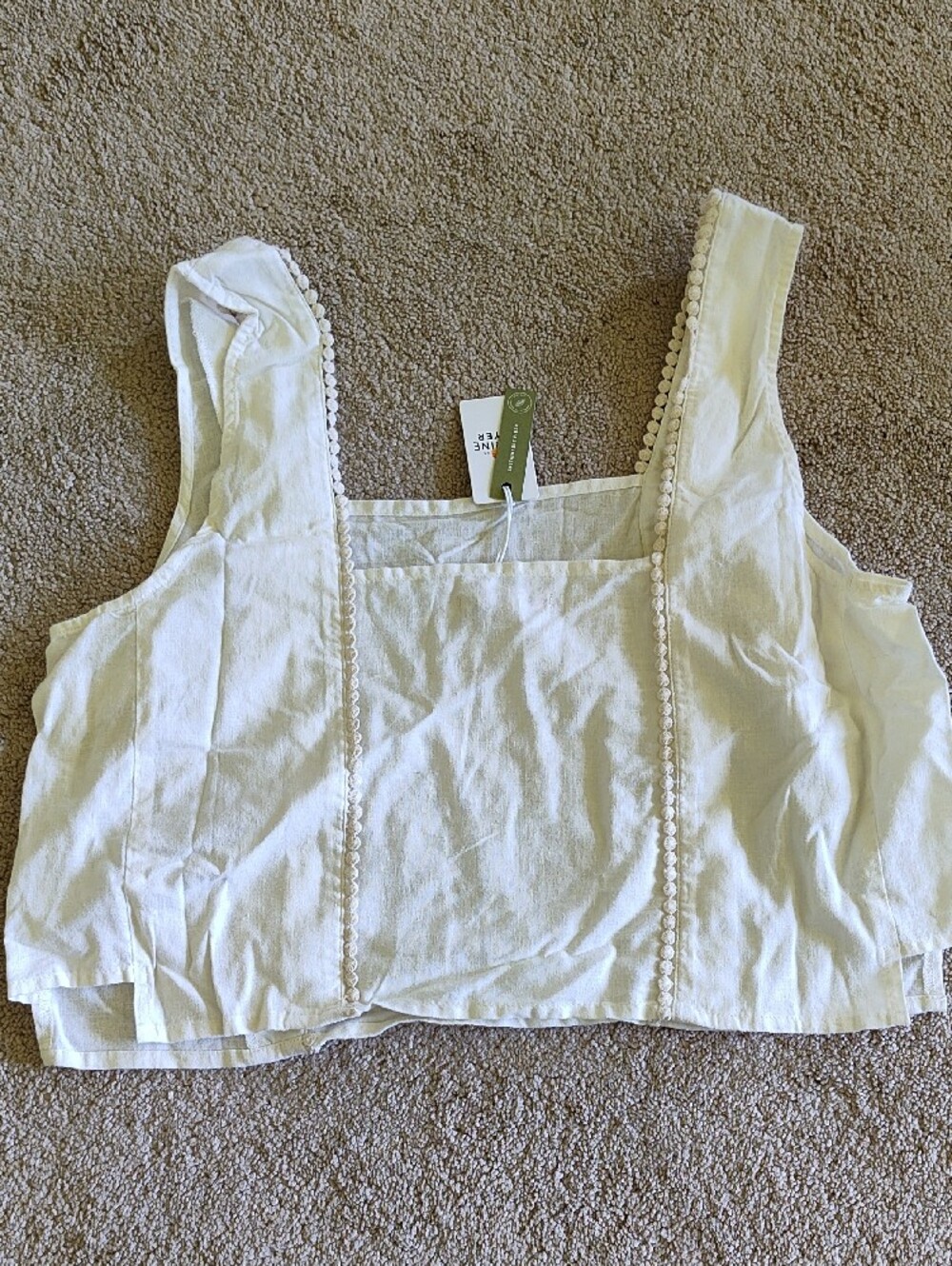 Marine Layer Stella White Women's Square-Neck Crop Top with Lace Trim - Picture 4 of 7